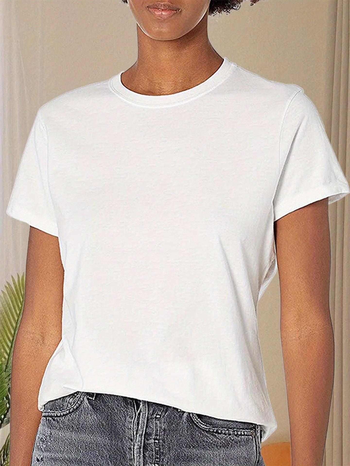 Casual Women's Round Neck Short Sleeve Sports Pure Cotton T-shirt
