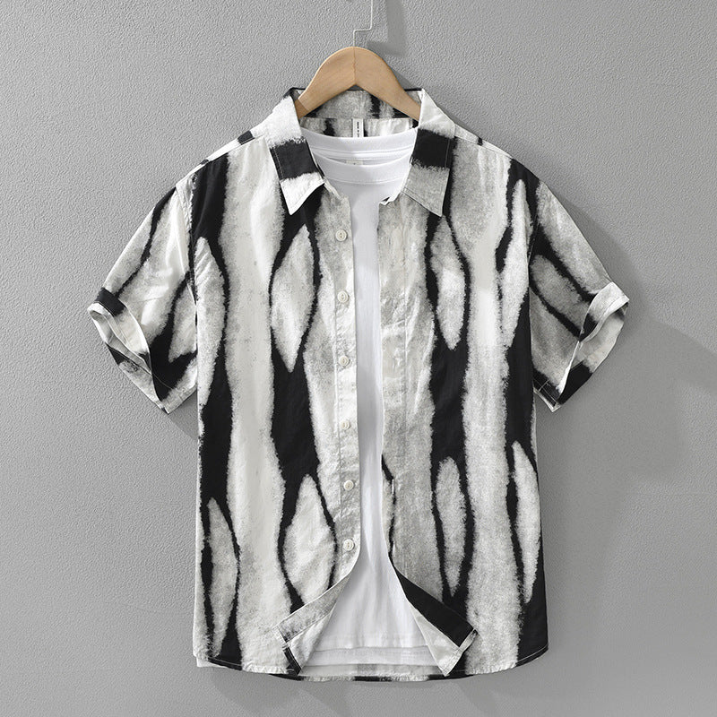 Retro Striped Printed Short Sleeve Shirt Fashion
