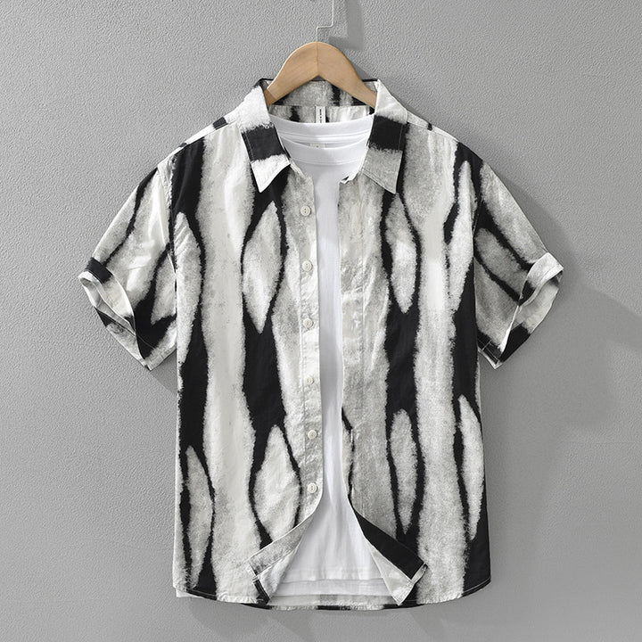 Retro Striped Printed Short Sleeve Shirt Fashion