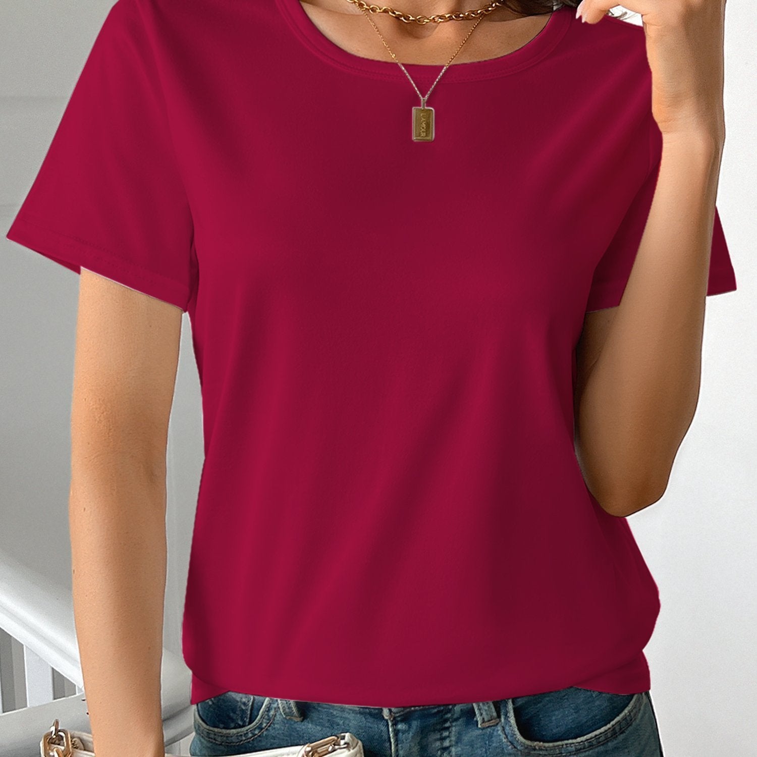 Casual Women's Round Neck Short Sleeve Sports Pure Cotton T-shirt